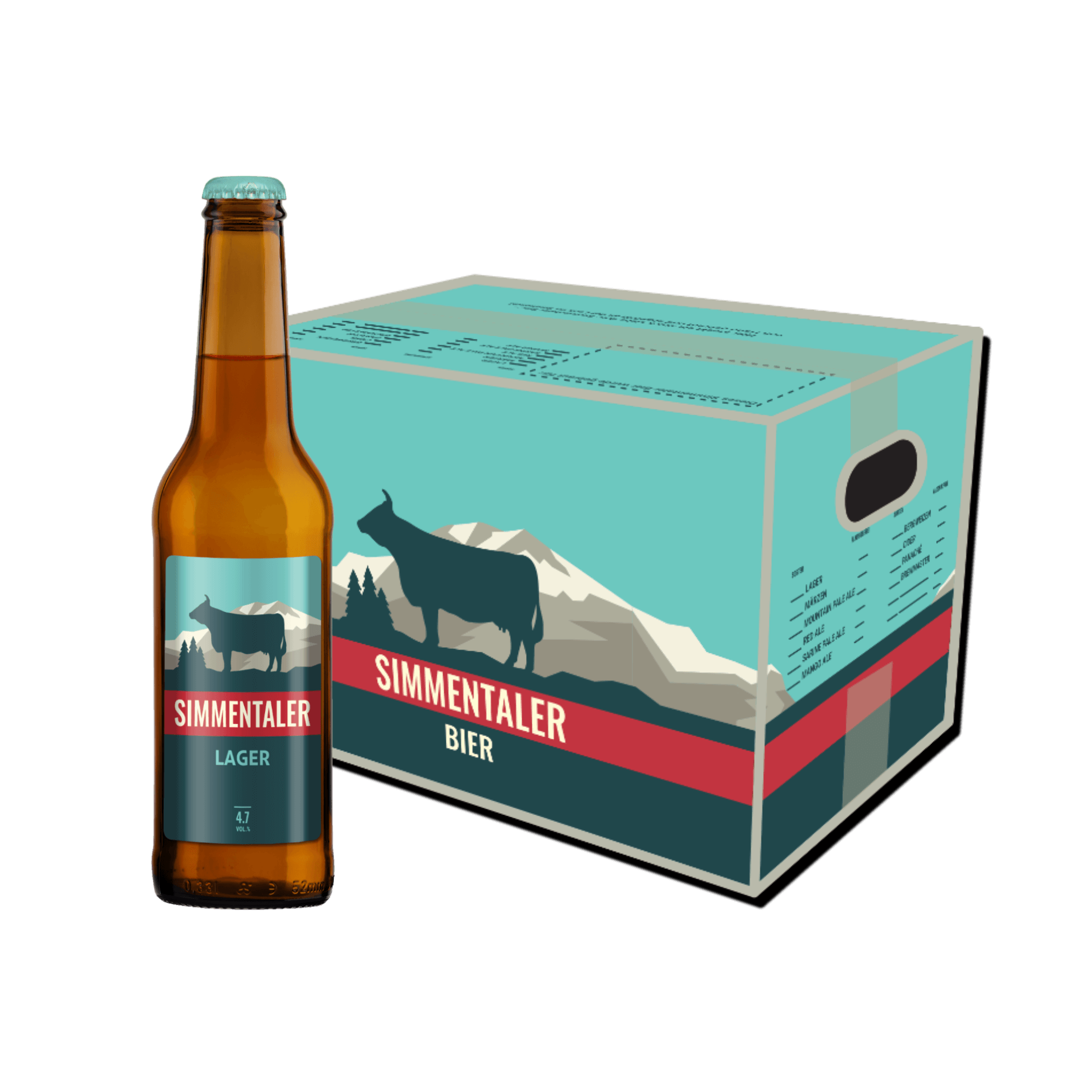 Simmentaler Bier Box und Lager Flasche